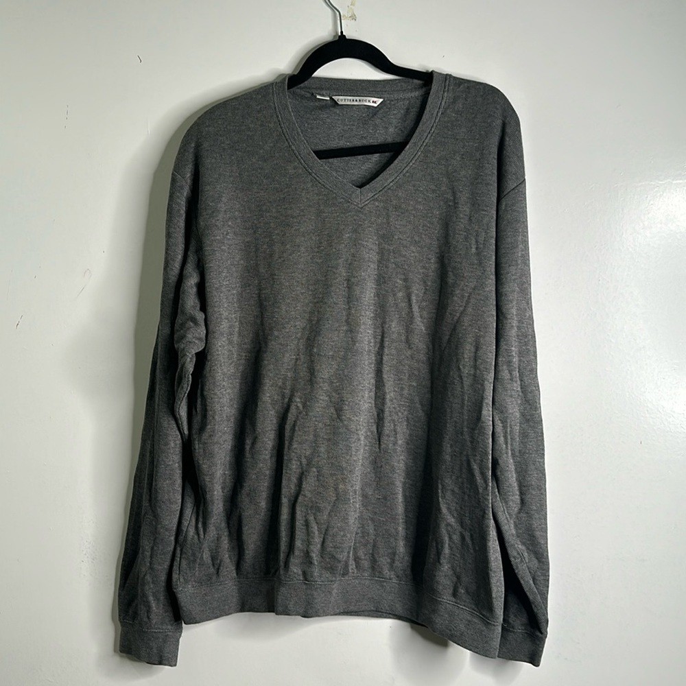 Cutter Buck vneck gray cotton sweater size large
